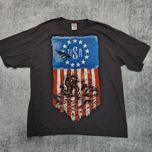 Bayside Shirt Men's Black Short Sleeve USA Flag Patriotic USMC Size XL